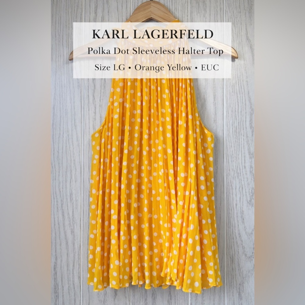 Karl Lagerfeld Paris Yellow Polka Dot Sleeveless Halter Top EUC Size L
